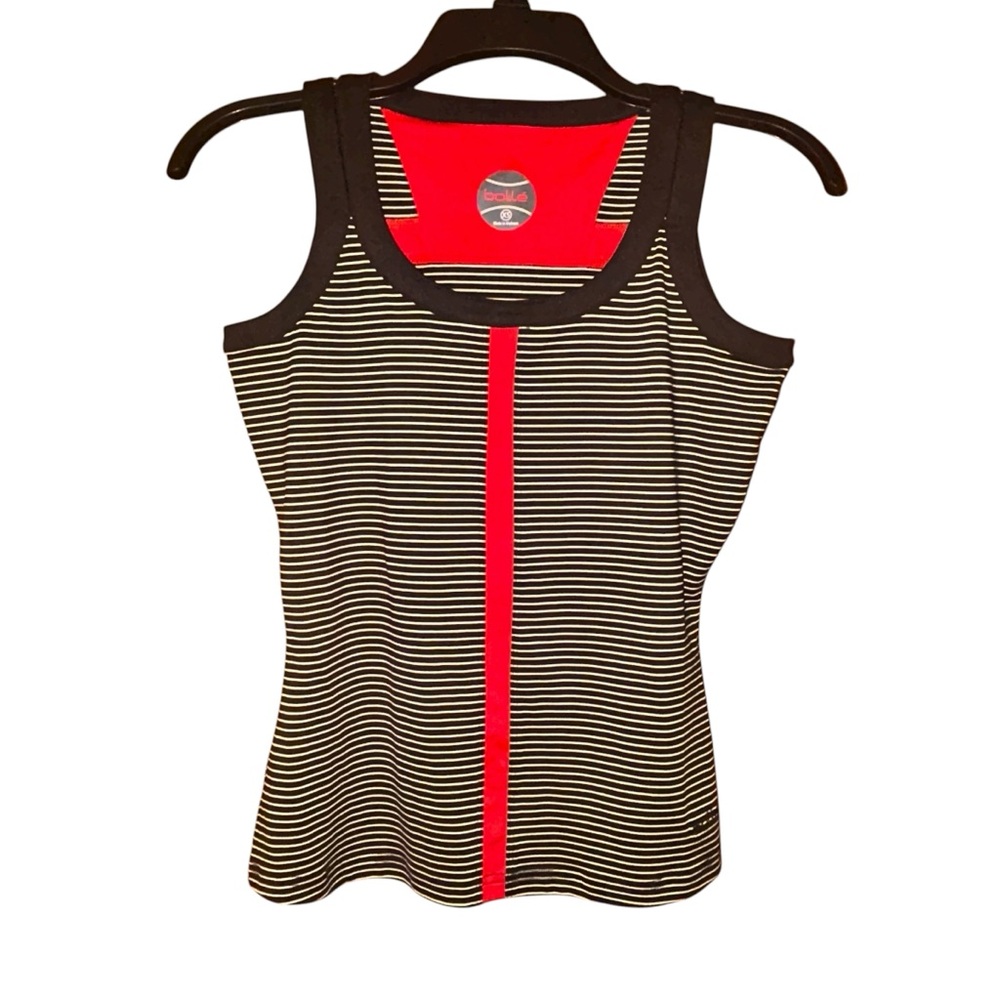Bollé Women’s XS Athletic Tank‎ Top Black White Stripe Red Accent Tennis Golf